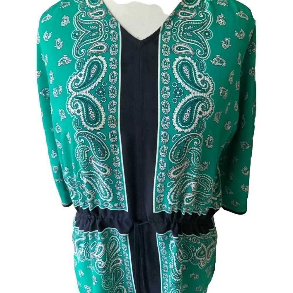 MICHAEL KORS LADIES SS VNECK TIE WAIST PAISLEY TOP TUNIC BLOUSE SHIRT EUC S